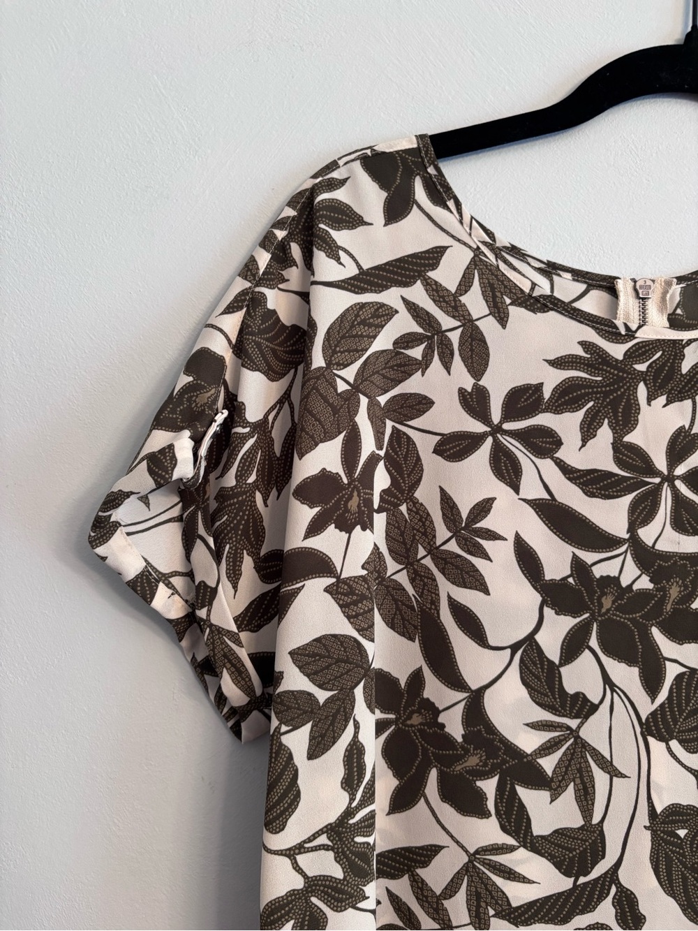 Maurices Cream Blouse with Olive Leaf Print - Picture 2 of 8